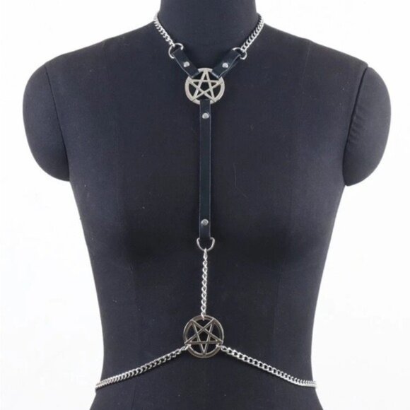 Vegan PU Leather Star Charm Body Chain Harness - Picture 2 of 5